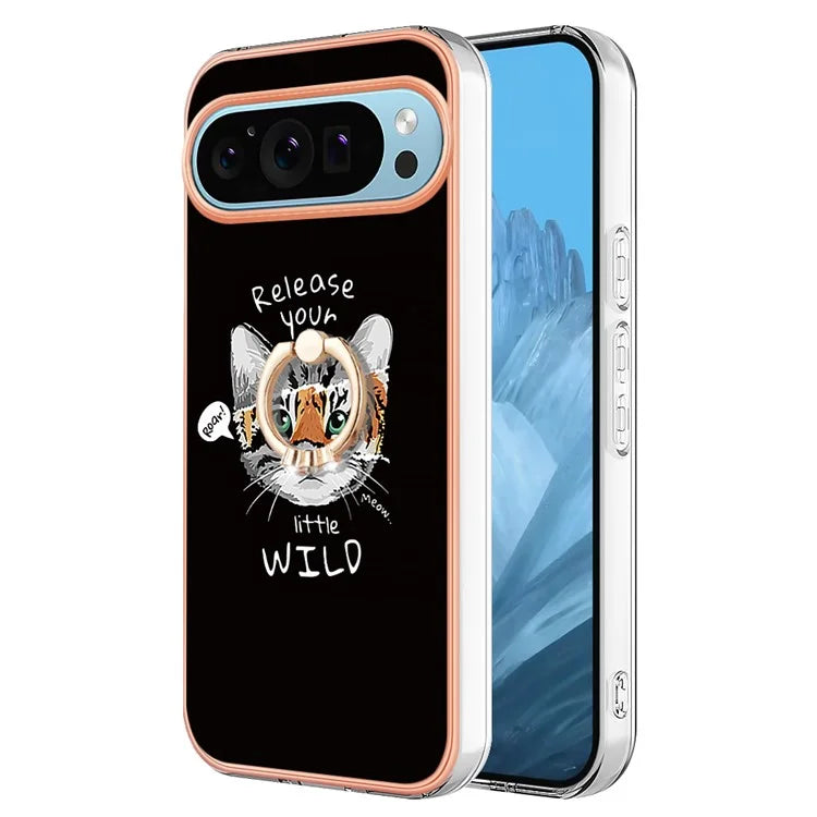 YB IMD Series-20 Style D for Google Pixel 9 / Pixel 9 Pro Case Electroplating 2.0mm TPU Protective Shell with Kickstand