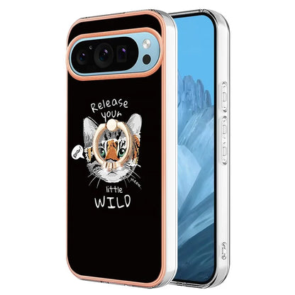 YB IMD Series-20 Style D for Google Pixel 9 / Pixel 9 Pro Case Electroplating 2.0mm TPU Protective Shell with Kickstand