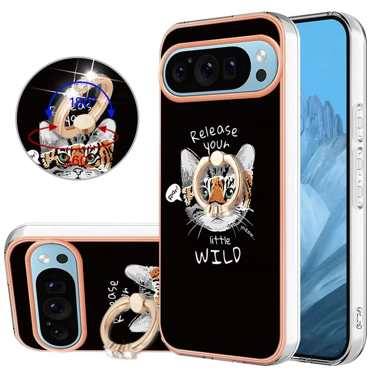 YB IMD Series-20 Style D for Google Pixel 9 / Pixel 9 Pro Case Electroplating 2.0mm TPU Protective Shell with Kickstand