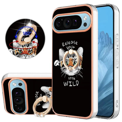 YB IMD Series-20 Style D for Google Pixel 9 / Pixel 9 Pro Case Electroplating 2.0mm TPU Protective Shell with Kickstand