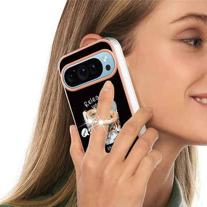 YB IMD Series-20 Style D for Google Pixel 9 / Pixel 9 Pro Case Electroplating 2.0mm TPU Protective Shell with Kickstand