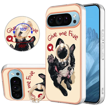 YB IMD Series-20 Style D for Google Pixel 9 / Pixel 9 Pro Case Electroplating 2.0mm TPU Protective Shell with Kickstand