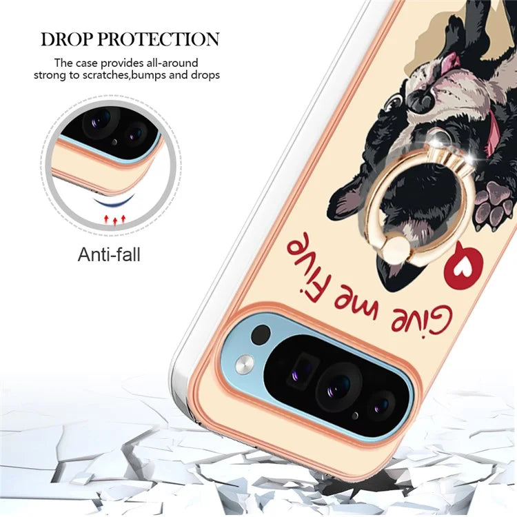 YB IMD Series-20 Style D for Google Pixel 9 / Pixel 9 Pro Case Electroplating 2.0mm TPU Protective Shell with Kickstand