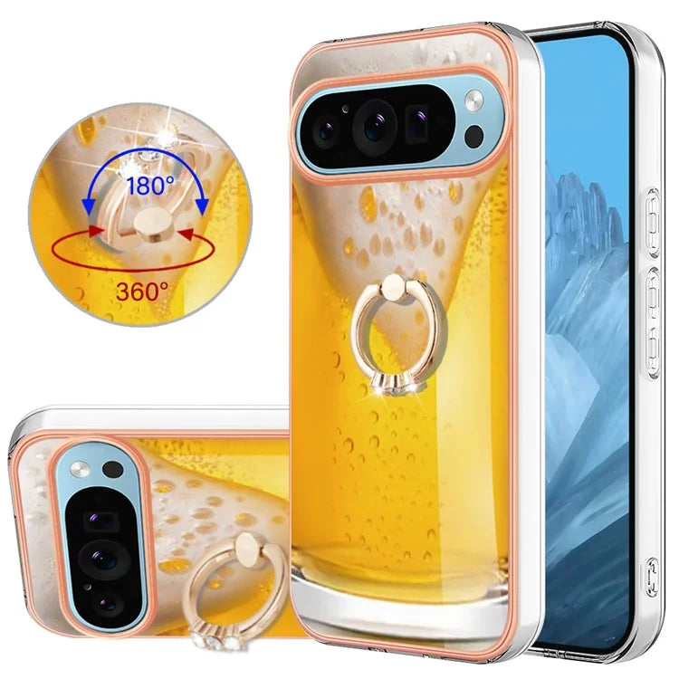 YB IMD Series-20 Style D for Google Pixel 9 / Pixel 9 Pro Case Electroplating 2.0mm TPU Protective Shell with Kickstand