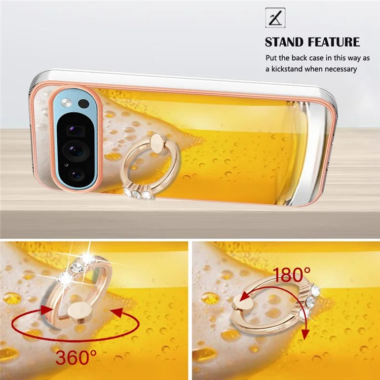 YB IMD Series-20 Style D for Google Pixel 9 / Pixel 9 Pro Case Electroplating 2.0mm TPU Protective Shell with Kickstand