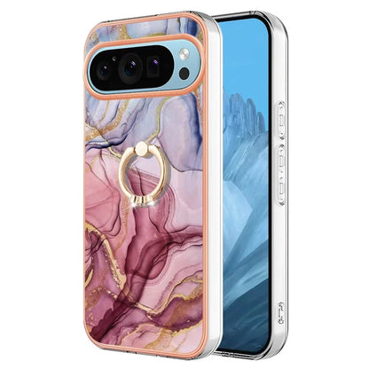 YB IMD Series-17 Style-E For Google Pixel 9 / Pixel 9 Pro TPU Case Electroplating Kickstand Marble Pattern Cover