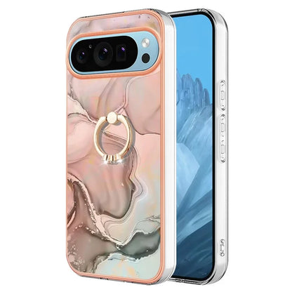 YB IMD Series-17 Style-E For Google Pixel 9 / Pixel 9 Pro TPU Case Electroplating Kickstand Marble Pattern Cover