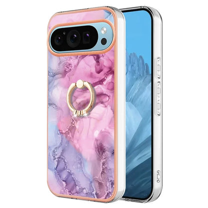 YB IMD Series-17 Style-E For Google Pixel 9 / Pixel 9 Pro TPU Case Electroplating Kickstand Marble Pattern Cover