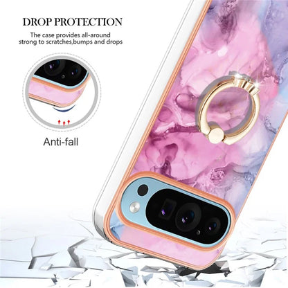 YB IMD Series-17 Style-E For Google Pixel 9 / Pixel 9 Pro TPU Case Electroplating Kickstand Marble Pattern Cover