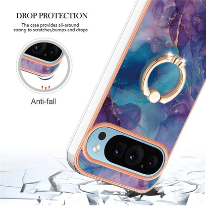 YB IMD Series-17 Style-E For Google Pixel 9 / Pixel 9 Pro TPU Case Electroplating Kickstand Marble Pattern Cover