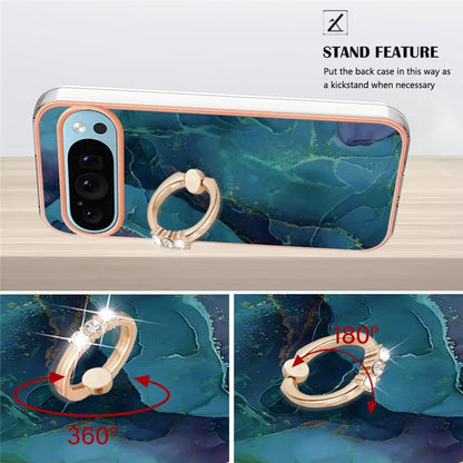 YB IMD Series-17 Style-E For Google Pixel 9 / Pixel 9 Pro TPU Case Electroplating Kickstand Marble Pattern Cover