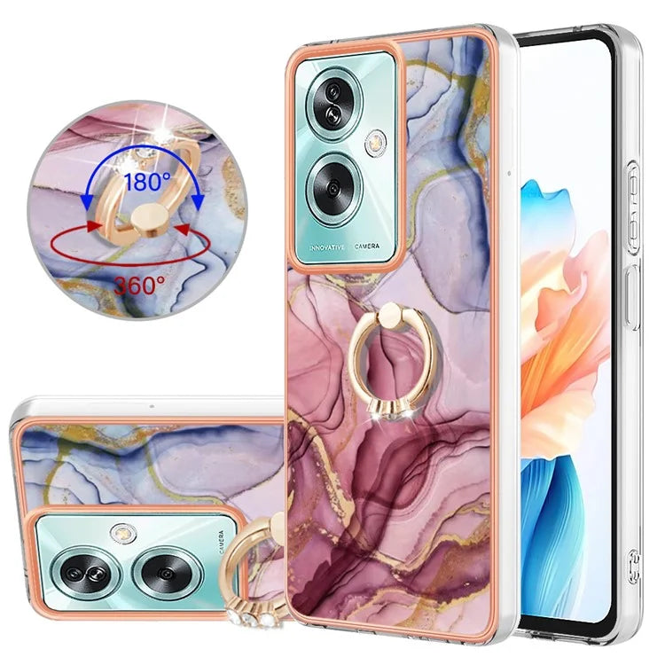 YB IMD Series-17 Style-E For Oppo A79 5G /  A2 5 Back Case Electroplated Ring Kickstand Phone Shell