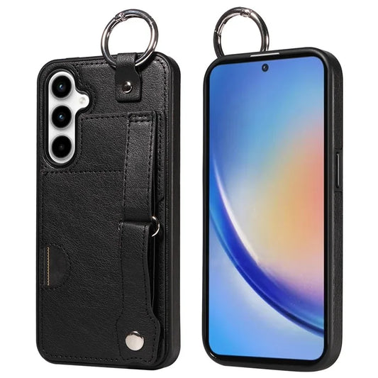 008 For Samsung Galaxy A35 5G Case Leather+TPU Protective Shell with Wrist Strap Kickstand
