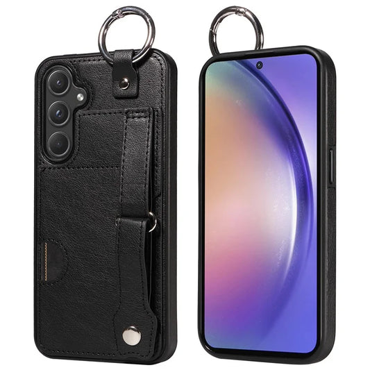 008 For Samsung Galaxy A55 5G Case with Wrist Strap Kickstand Leather+TPU Phone Cover