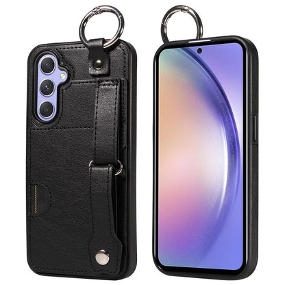 008 For Samsung Galaxy A54 5G Phone Case with Wrist Strap Kickstand Leather+TPU Shell