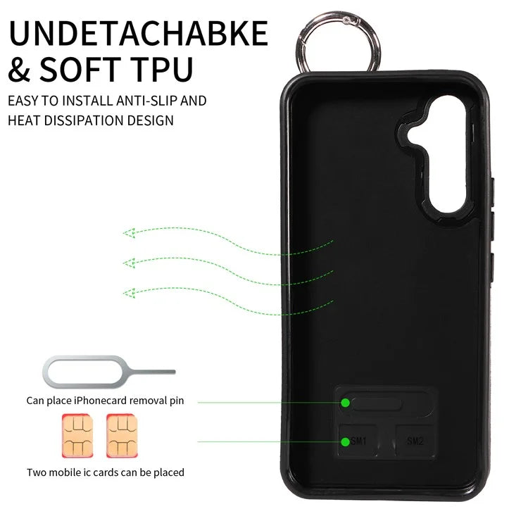 008 For Samsung Galaxy A54 5G Phone Case with Wrist Strap Kickstand Leather+TPU Shell
