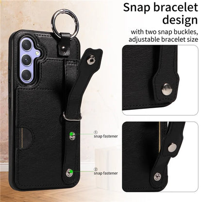 008 For Samsung Galaxy A54 5G Phone Case with Wrist Strap Kickstand Leather+TPU Shell