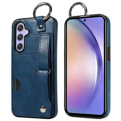 008 For Samsung Galaxy A54 5G Phone Case with Wrist Strap Kickstand Leather+TPU Shell