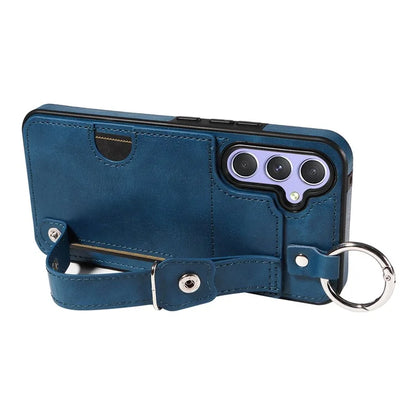 008 For Samsung Galaxy A54 5G Phone Case with Wrist Strap Kickstand Leather+TPU Shell