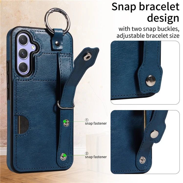 008 For Samsung Galaxy A54 5G Phone Case with Wrist Strap Kickstand Leather+TPU Shell