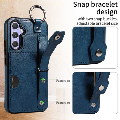 008 For Samsung Galaxy A54 5G Phone Case with Wrist Strap Kickstand Leather+TPU Shell
