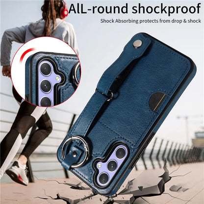 008 For Samsung Galaxy A54 5G Phone Case with Wrist Strap Kickstand Leather+TPU Shell