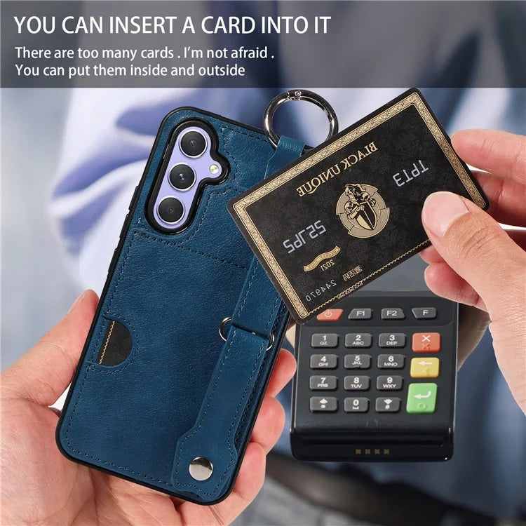 008 For Samsung Galaxy A54 5G Phone Case with Wrist Strap Kickstand Leather+TPU Shell