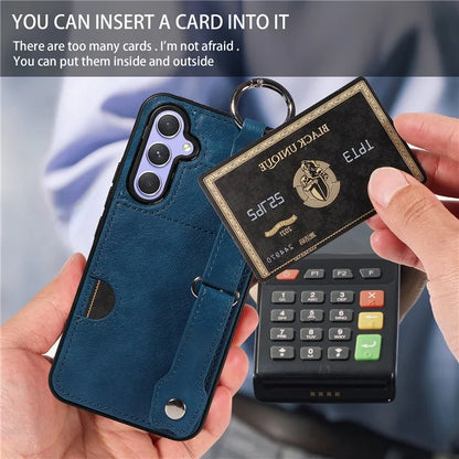 008 For Samsung Galaxy A54 5G Phone Case with Wrist Strap Kickstand Leather+TPU Shell