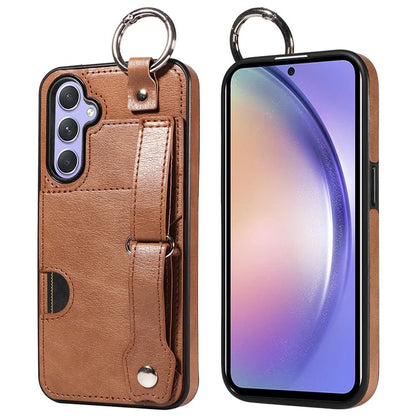 008 For Samsung Galaxy A54 5G Phone Case with Wrist Strap Kickstand Leather+TPU Shell