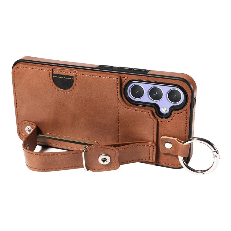 008 For Samsung Galaxy A54 5G Phone Case with Wrist Strap Kickstand Leather+TPU Shell