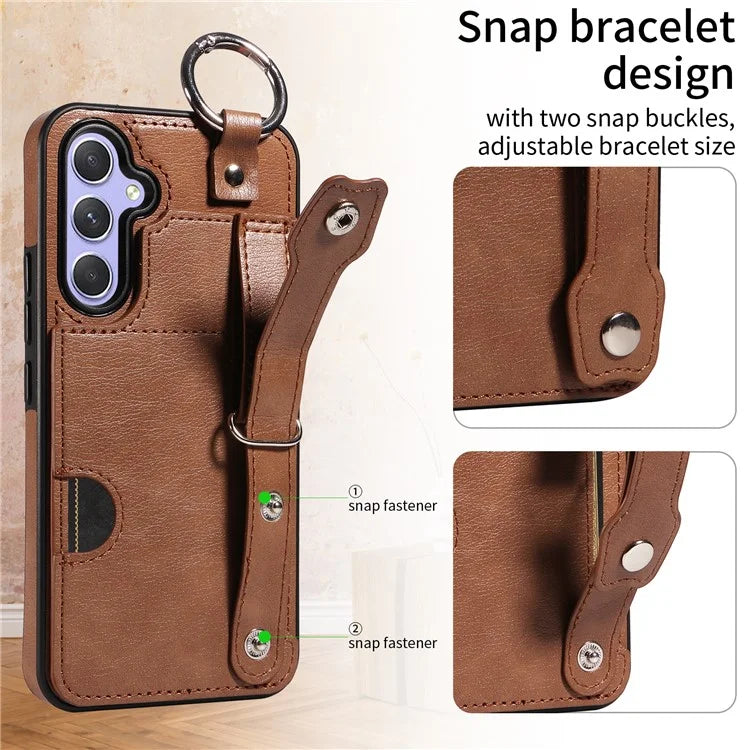 008 For Samsung Galaxy A54 5G Phone Case with Wrist Strap Kickstand Leather+TPU Shell