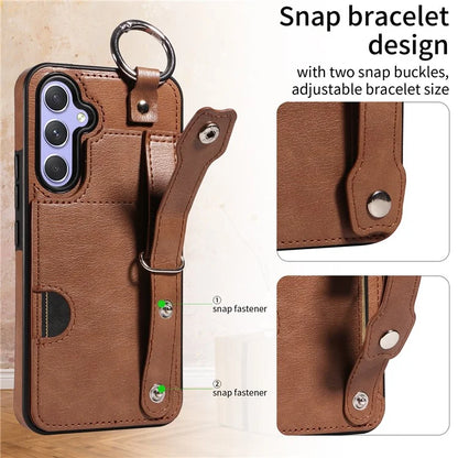 008 For Samsung Galaxy A54 5G Phone Case with Wrist Strap Kickstand Leather+TPU Shell