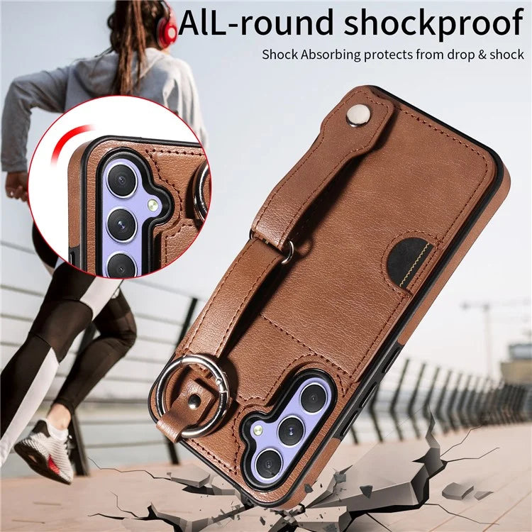 008 For Samsung Galaxy A54 5G Phone Case with Wrist Strap Kickstand Leather+TPU Shell