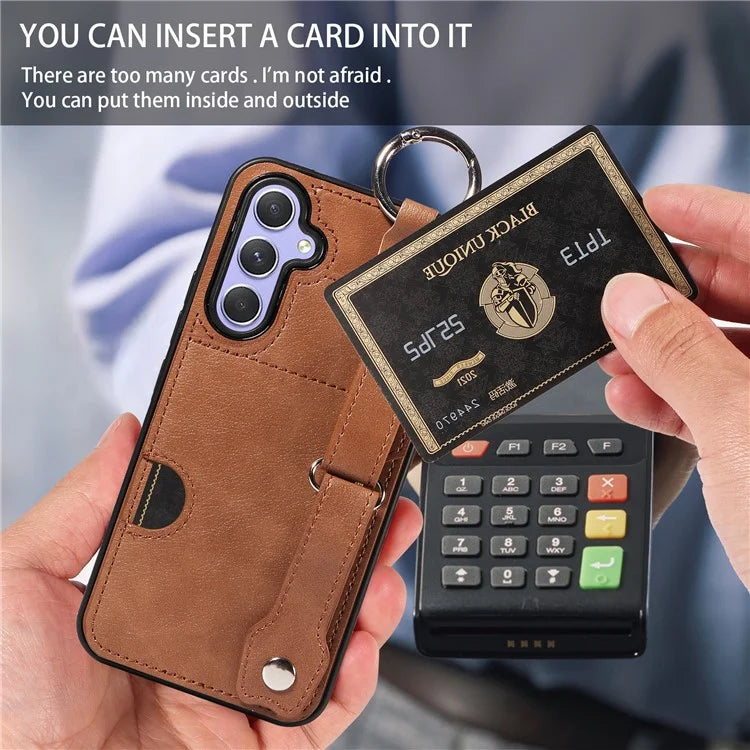 008 For Samsung Galaxy A54 5G Phone Case with Wrist Strap Kickstand Leather+TPU Shell