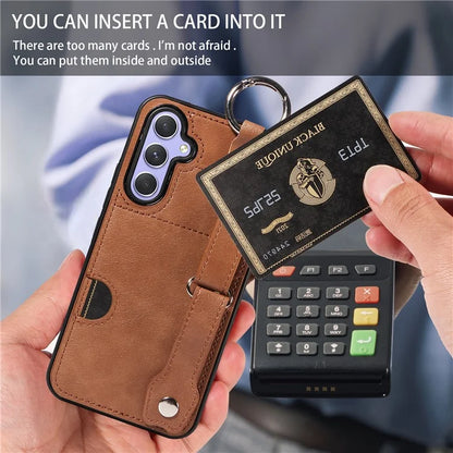 008 For Samsung Galaxy A54 5G Phone Case with Wrist Strap Kickstand Leather+TPU Shell