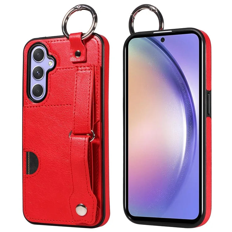 008 For Samsung Galaxy A54 5G Phone Case with Wrist Strap Kickstand Leather+TPU Shell