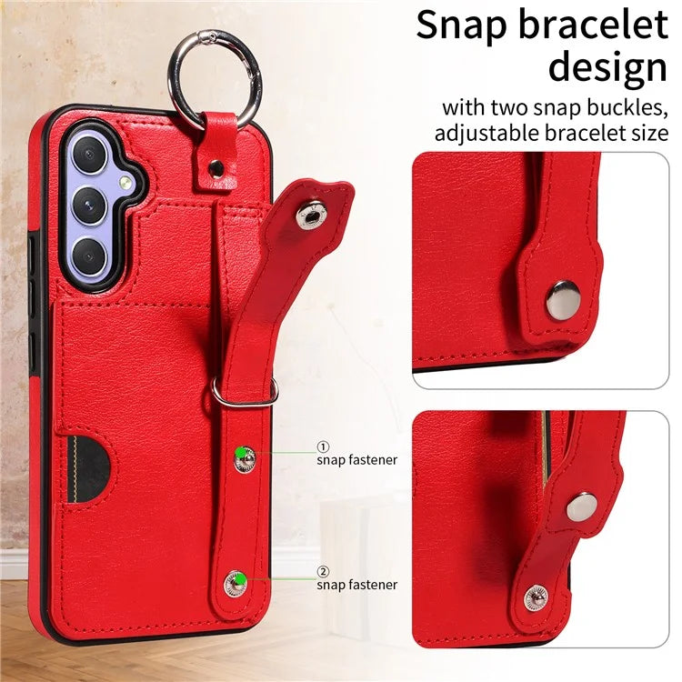 008 For Samsung Galaxy A54 5G Phone Case with Wrist Strap Kickstand Leather+TPU Shell