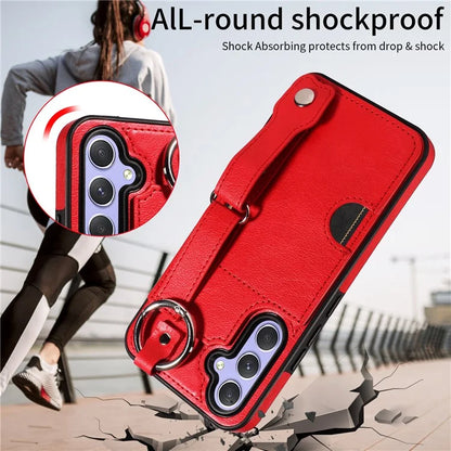 008 For Samsung Galaxy A54 5G Phone Case with Wrist Strap Kickstand Leather+TPU Shell