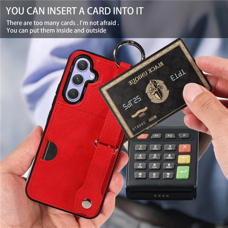 008 For Samsung Galaxy A54 5G Phone Case with Wrist Strap Kickstand Leather+TPU Shell