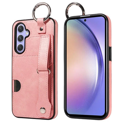 008 For Samsung Galaxy A54 5G Phone Case with Wrist Strap Kickstand Leather+TPU Shell