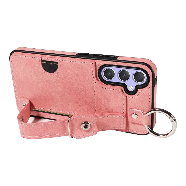 008 For Samsung Galaxy A54 5G Phone Case with Wrist Strap Kickstand Leather+TPU Shell