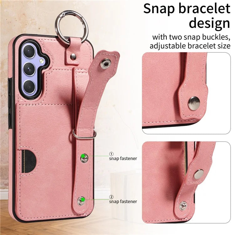 008 For Samsung Galaxy A54 5G Phone Case with Wrist Strap Kickstand Leather+TPU Shell