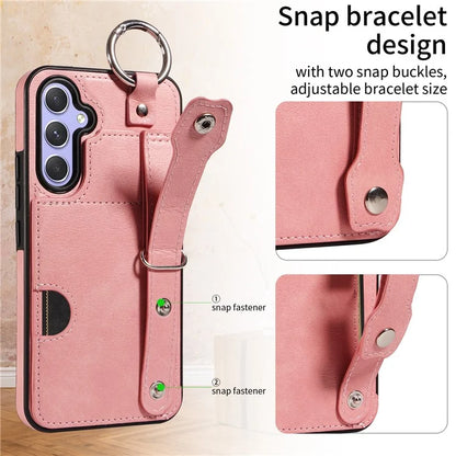 008 For Samsung Galaxy A54 5G Phone Case with Wrist Strap Kickstand Leather+TPU Shell