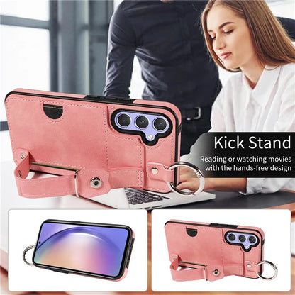 008 For Samsung Galaxy A54 5G Phone Case with Wrist Strap Kickstand Leather+TPU Shell