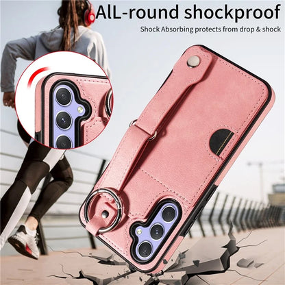 008 For Samsung Galaxy A54 5G Phone Case with Wrist Strap Kickstand Leather+TPU Shell