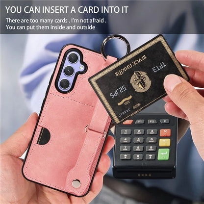 008 For Samsung Galaxy A54 5G Phone Case with Wrist Strap Kickstand Leather+TPU Shell