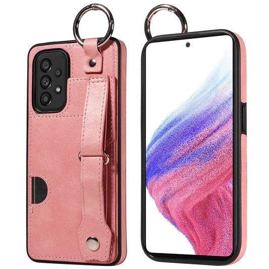 008 For Samsung Galaxy A53 5G Kickstand Case Calf Texture Leather+TPU Phone Case