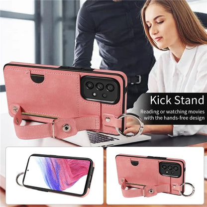 008 For Samsung Galaxy A53 5G Kickstand Case Calf Texture Leather+TPU Phone Case