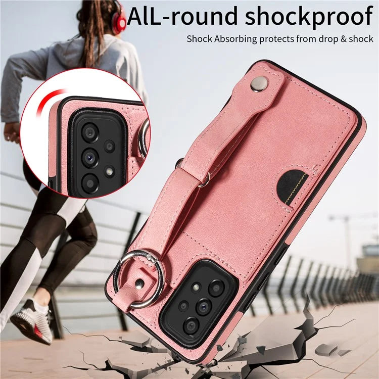 008 For Samsung Galaxy A53 5G Kickstand Case Calf Texture Leather+TPU Phone Case