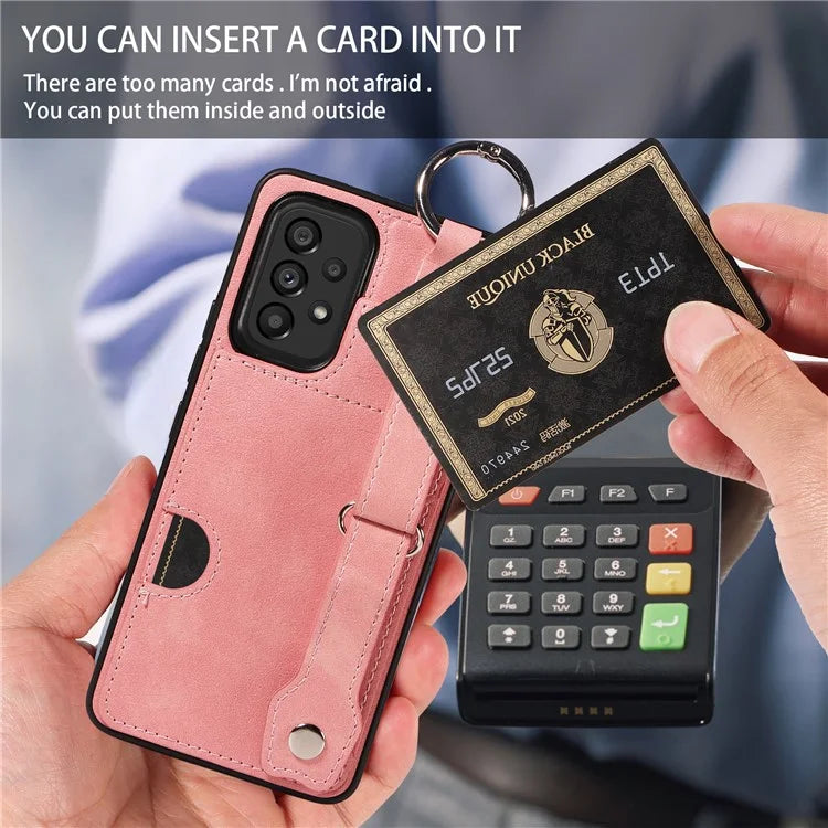 008 For Samsung Galaxy A53 5G Kickstand Case Calf Texture Leather+TPU Phone Case